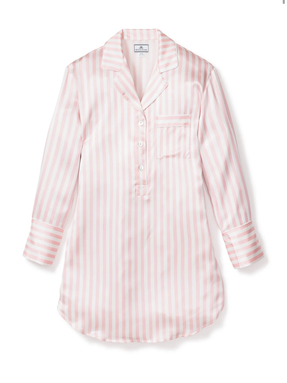 Petite Plume Silk Nightshirt Pink Stripe S Small NWT - Picture 2 of 3
